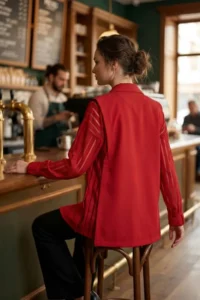 armonika Women's Red Side Lace Padded Oversize Single Button Jacket - Image 2