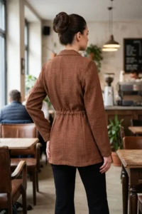 armonika Women's Brown Waist Drawstring Oversize Jacket - Image 3
