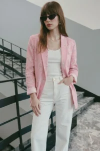 armonika Women Fuchsia Patterned Single Button Jacket