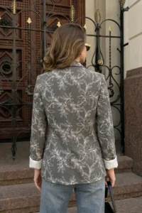 armonika Women Khaki Patterned Single Button Jacket - Image 2