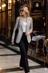 armonika Women Gray Polka Dot Single Button Jacket