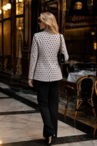 armonika Women Gray Polka Dot Single Button Jacket - Image 2
