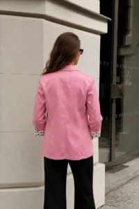 armonika Women's Pink Shawl Collar Quarter Sleeve Sleeves Polka Dot Cuffed Buttonless Jacket - Image 2