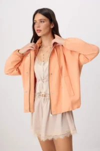 TRENDYOLMİLLA Orange Oversized Stand Collar linen look Bomber Jacket Coat - Image 5