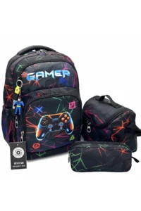 Bevitton Water Resistant Backpack Primary School Bag Set of 3 Boys Primary School Bag Gamer Black - Image 2