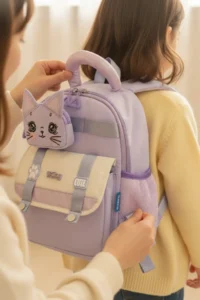 VEIBAG  3 Compartment Kindergarten Bag with Cat Detail - Water Bottle Pocket and Comfortable Design - Lilac - Image 6