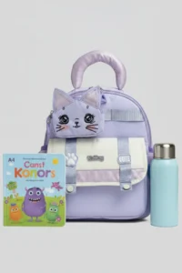 VEIBAG  3 Compartment Kindergarten Bag with Cat Detail - Water Bottle Pocket and Comfortable Design - Lilac - Image 7