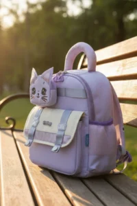 VEIBAG  3 Compartment Kindergarten Bag with Cat Detail - Water Bottle Pocket and Comfortable Design - Lilac - Image 8