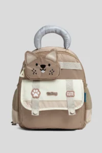 VEIBAG  3-Compartment Kindergarten Bag with Cat Detail - Water Bottle Pocket and Comfortable Design - Mink