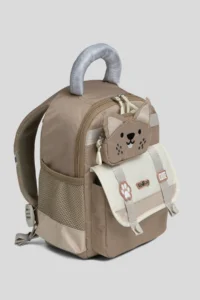 VEIBAG  3-Compartment Kindergarten Bag with Cat Detail - Water Bottle Pocket and Comfortable Design - Mink - Image 2