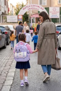 VEIBAG  3-Compartment Kindergarten Bag with Cat Detail - Water Bottle Pocket and Comfortable Design - Mink - Image 5