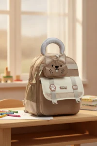 VEIBAG  3-Compartment Kindergarten Bag with Cat Detail - Water Bottle Pocket and Comfortable Design - Mink - Image 7