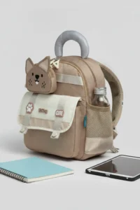 VEIBAG  3-Compartment Kindergarten Bag with Cat Detail - Water Bottle Pocket and Comfortable Design - Mink - Image 8