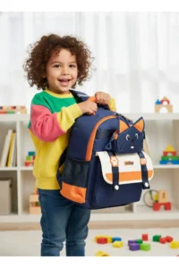 VEIBAG  4-Compartment Kindergarten Bag with Cat Detail - Comfortable Design with Water Bottle Pocket - Image 5