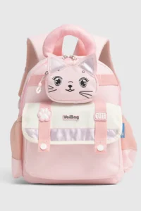 VEIBAG  4 Compartment Cat Detailed Kindergarten Bag - Comfortable Design with Water Bottle Pocket, Pink