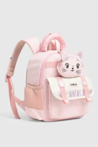 VEIBAG  4 Compartment Cat Detailed Kindergarten Bag - Comfortable Design with Water Bottle Pocket, Pink - Image 2