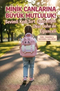 VEIBAG  4 Compartment Cat Detailed Kindergarten Bag - Comfortable Design with Water Bottle Pocket, Pink - Image 6