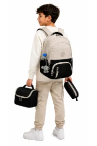 ÇantaExpress Suay Durable first School Bag Set of 3 Unisex Children primary school Bag 8010 Beige-black