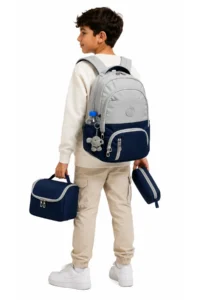 ÇantaExpress Waterproof first School Bag Set of 3 Unisex Children's primary school Bag 8010 Grey-dark blue