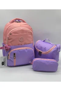ÇantaExpress Water Resistant first School Bag Set of 3 Unisex Children's primary school Bag 8010 Powder-Lilac - Image 2