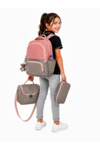 ÇantaExpress Waterproof first School Bag Set of 3 Unisex Children primary school Bag Cnt-8010 Powder-mink