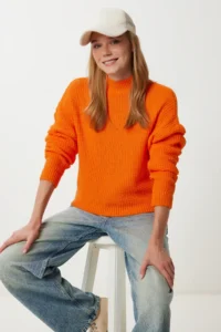 Happiness İstanbul Women orange High Neck Basic Knitwear Sweater