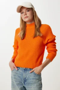 Happiness İstanbul Women orange High Neck Basic Knitwear Sweater - Image 2