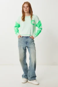 Happiness İstanbul Women Green Contrast Colorful Knitwear Sweater - Image 4