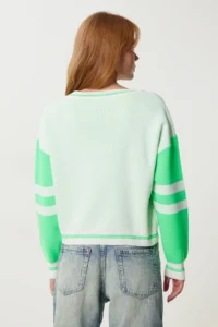 Happiness İstanbul Women Green Contrast Colorful Knitwear Sweater - Image 5