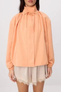 TRENDYOLMİLLA Orange Oversized Stand Collar linen look Bomber Jacket Coat - Image 7