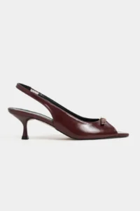 Nisantasi Shoes Rone Burgundy RUSTIC pattern Pointed toe Front Light with buckle Thin Heels Women Shoes - Image 3