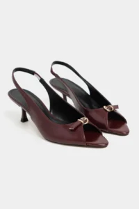 Nisantasi Shoes Rone Burgundy RUSTIC pattern Pointed toe Front Light with buckle Thin Heels Women Shoes - Image 6