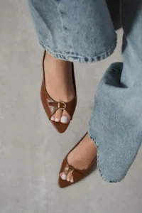Nisantasi Shoes Rone Tan MATTE Pointed toe Front Light with buckle Thin Heels Women Shoes - Image 7