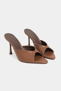 Nisantasi Shoes RODI Tan MATTE Pointed toe Women Thin Heels Slippers - Image 5