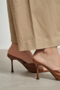 Nisantasi Shoes RODI Tan MATTE Pointed toe Women Thin Heels Slippers - Image 6