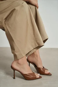 Nisantasi Shoes RODI Tan MATTE Pointed toe Women Thin Heels Slippers - Image 7