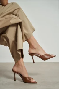 Nisantasi Shoes RODI Tan MATTE Pointed toe Women Thin Heels Slippers - Image 8