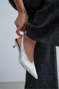 Nisantasi Shoes WILSON Pearl Satin Diver Material Open-Back Women Heels Shoes - Image 9