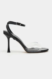 Nisantasi Shoes Vesper Black Patent Front Transparent Thin Heels Women Shoes