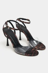 Nisantasi Shoes Vesper Leopard Satin Front Transparent Thin Heels Women Shoes - Image 6