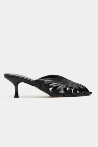 Nisantasi Shoes Rosie Black Metallic Burnu Light Detailed Kafesli Women Heels Slippers