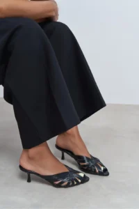 Nisantasi Shoes Rosie Black Metallic Burnu Light Detailed Kafesli Women Heels Slippers - Image 2