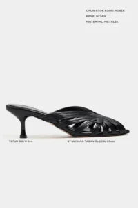 Nisantasi Shoes Rosie Black Metallic Burnu Light Detailed Kafesli Women Heels Slippers - Image 3