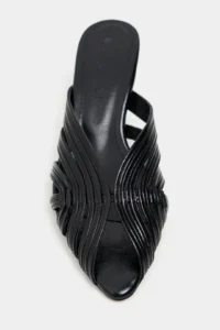 Nisantasi Shoes Rosie Black Metallic Burnu Light Detailed Kafesli Women Heels Slippers - Image 4