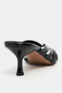 Nisantasi Shoes Rosie Black Metallic Burnu Light Detailed Kafesli Women Heels Slippers - Image 5
