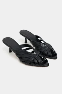 Nisantasi Shoes Rosie Black Metallic Burnu Light Detailed Kafesli Women Heels Slippers - Image 6