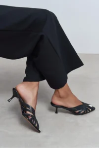 Nisantasi Shoes Rosie Black Metallic Burnu Light Detailed Kafesli Women Heels Slippers - Image 8