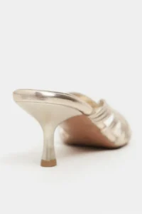 Nisantasi Shoes Rosie Gold Metallic Burnu Light Detailed Kafesli Women Heels Slippers - Image 5