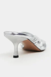 Nisantasi Shoes Rosie Silver Metallic Burnu Light Detailed Kafesli Women Heels Slippers - Image 5