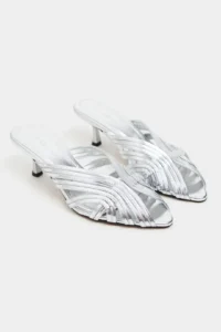 Nisantasi Shoes Rosie Silver Metallic Burnu Light Detailed Kafesli Women Heels Slippers - Image 6